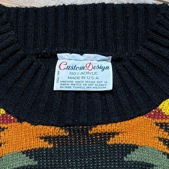 Vintage 80s Sweater by Custom Designs Mock Neck Southwest Pattern Knit USA - Picture 3 of 3